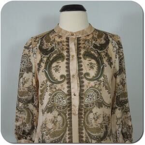 NEW YORK & COMPANY Blouse S SMALL Womans Sheer Paisley 3/4 Sleeves